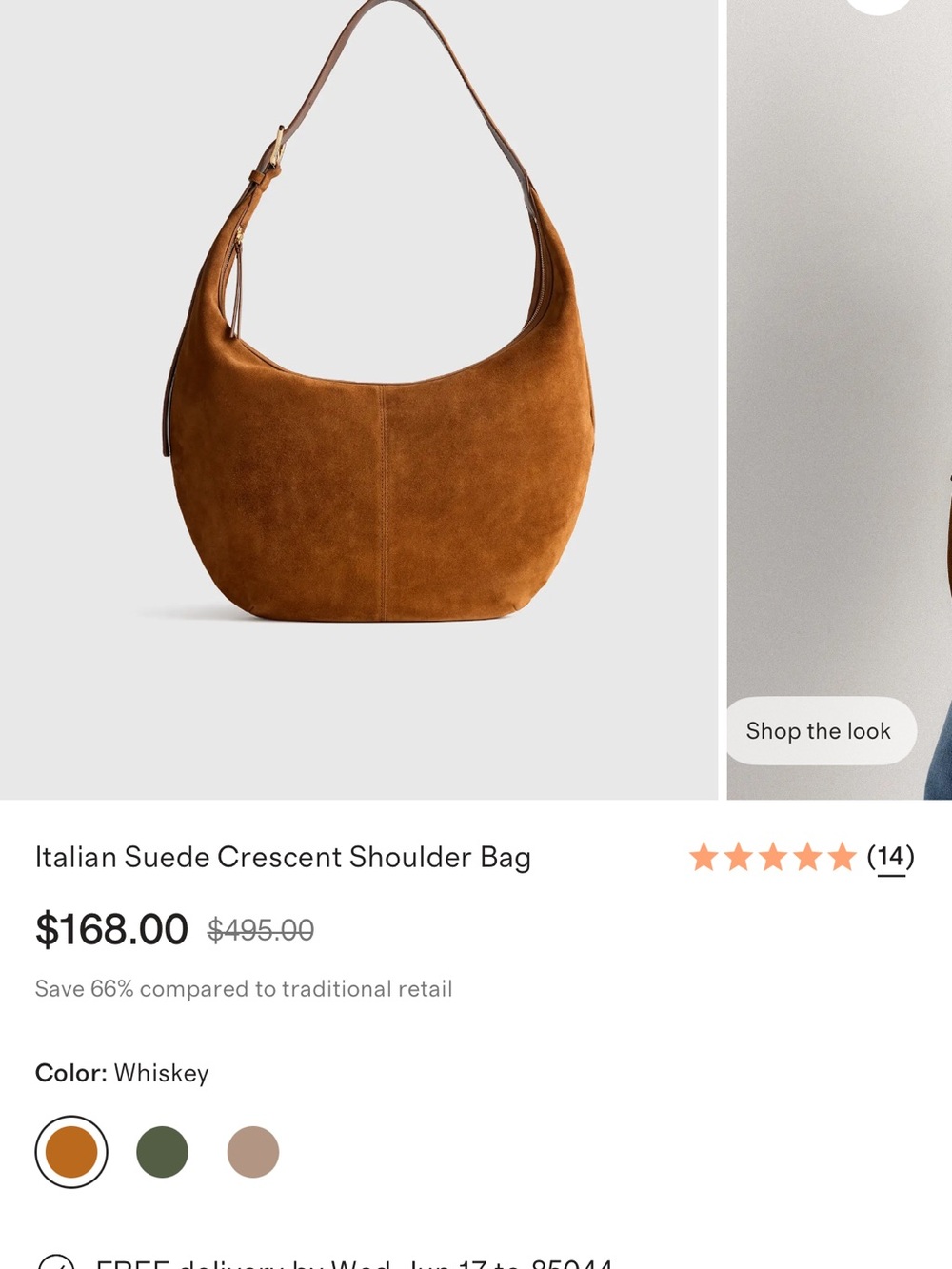Italian Suede Crescent Shoulder Bag Quince - New in Bag
